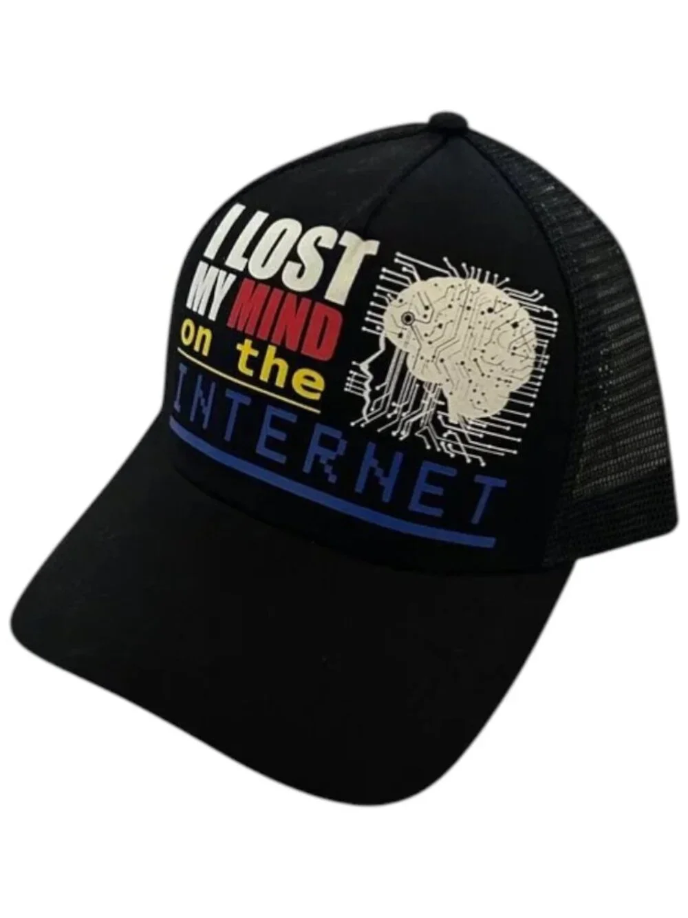 Search Black Trucker Hat Graphic Snapback One Size